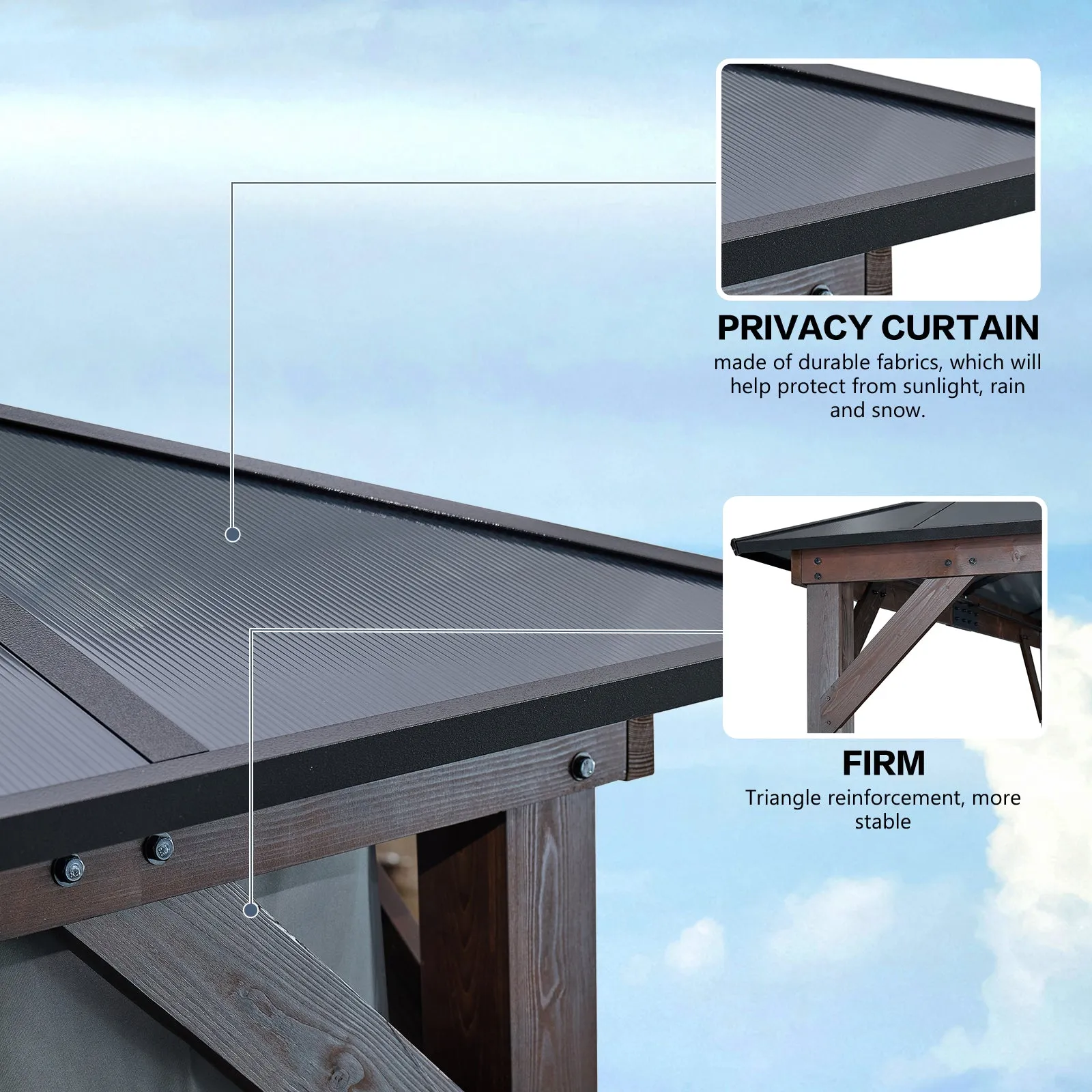 12' x 16' Hardtop Wood Gazebo for Patios, Outdoor Framed Gazebo with Polycarbonate Double Roof Canopy, Solid Wooden Framed Gazebo with Privacy Curtains and Mosquito Nettings for Garden, Backyard