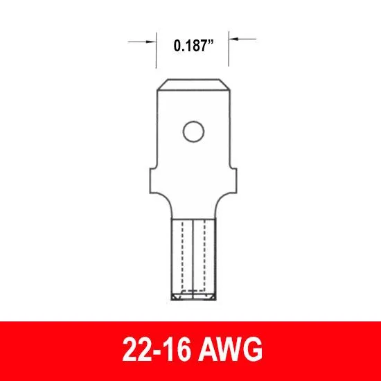 #22-16AWG Uninsulated .187" Male Quick Connect, 100 pack