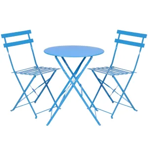 3-Piece Portable Folding Metal Outdoor Bistro Furniture Set w/ Steel Frame