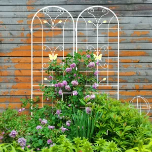 4 Pack Metal Garden Trellis 86.7" x 19.7" Rustproof Trellis for Climbing Plants Outdoor Flower Support Cream White