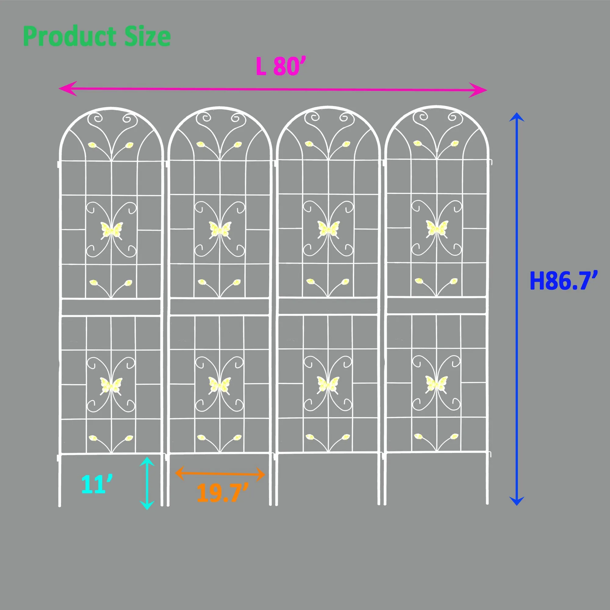 4 Pack Metal Garden Trellis 86.7" x 19.7" Rustproof Trellis for Climbing Plants Outdoor Flower Support Cream White