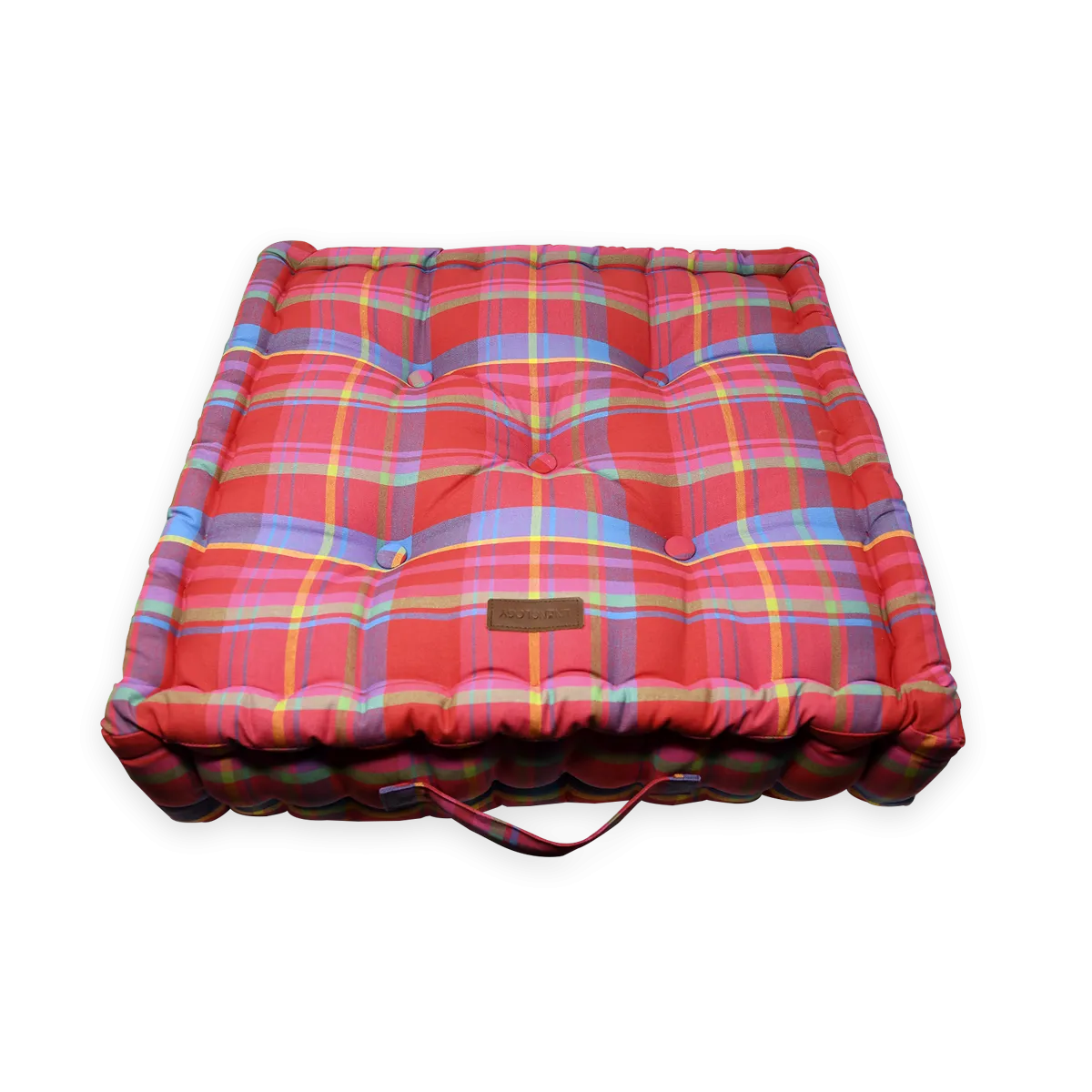 Acrylic Coated Floor Cushion - Manic Madras - Red