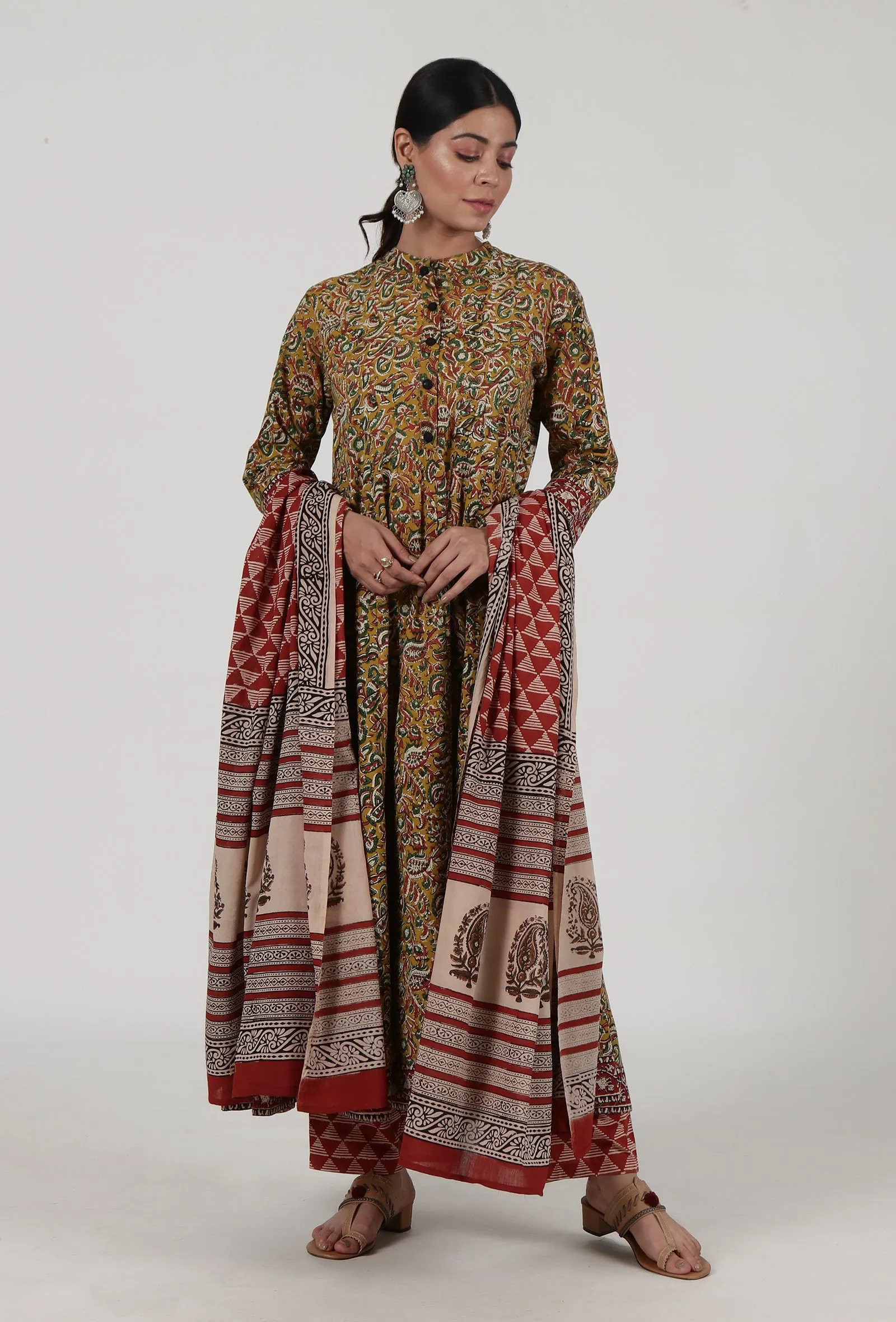 Ajrakh Printed Red Cotton Dupatta