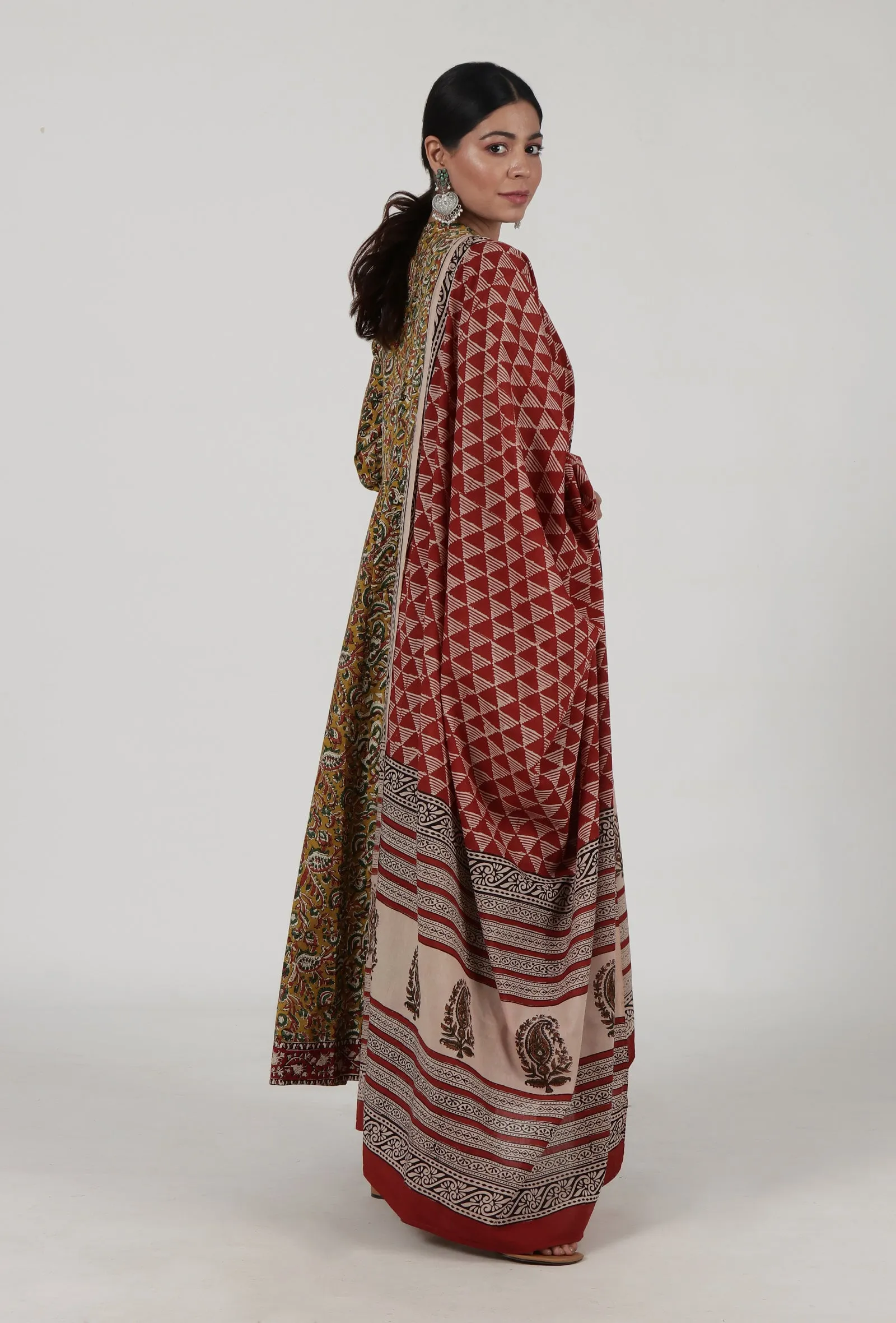 Ajrakh Printed Red Cotton Dupatta