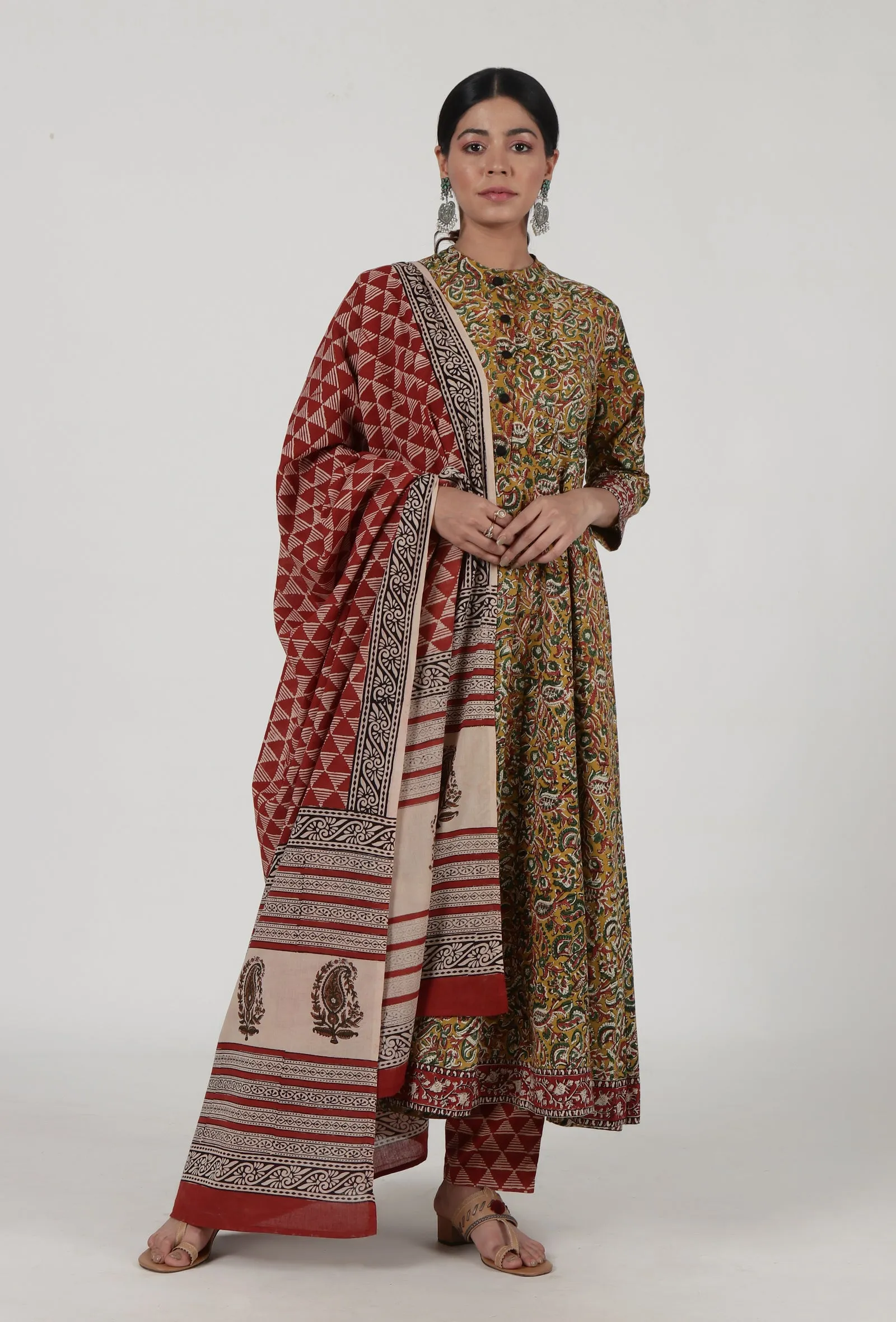 Ajrakh Printed Red Cotton Dupatta