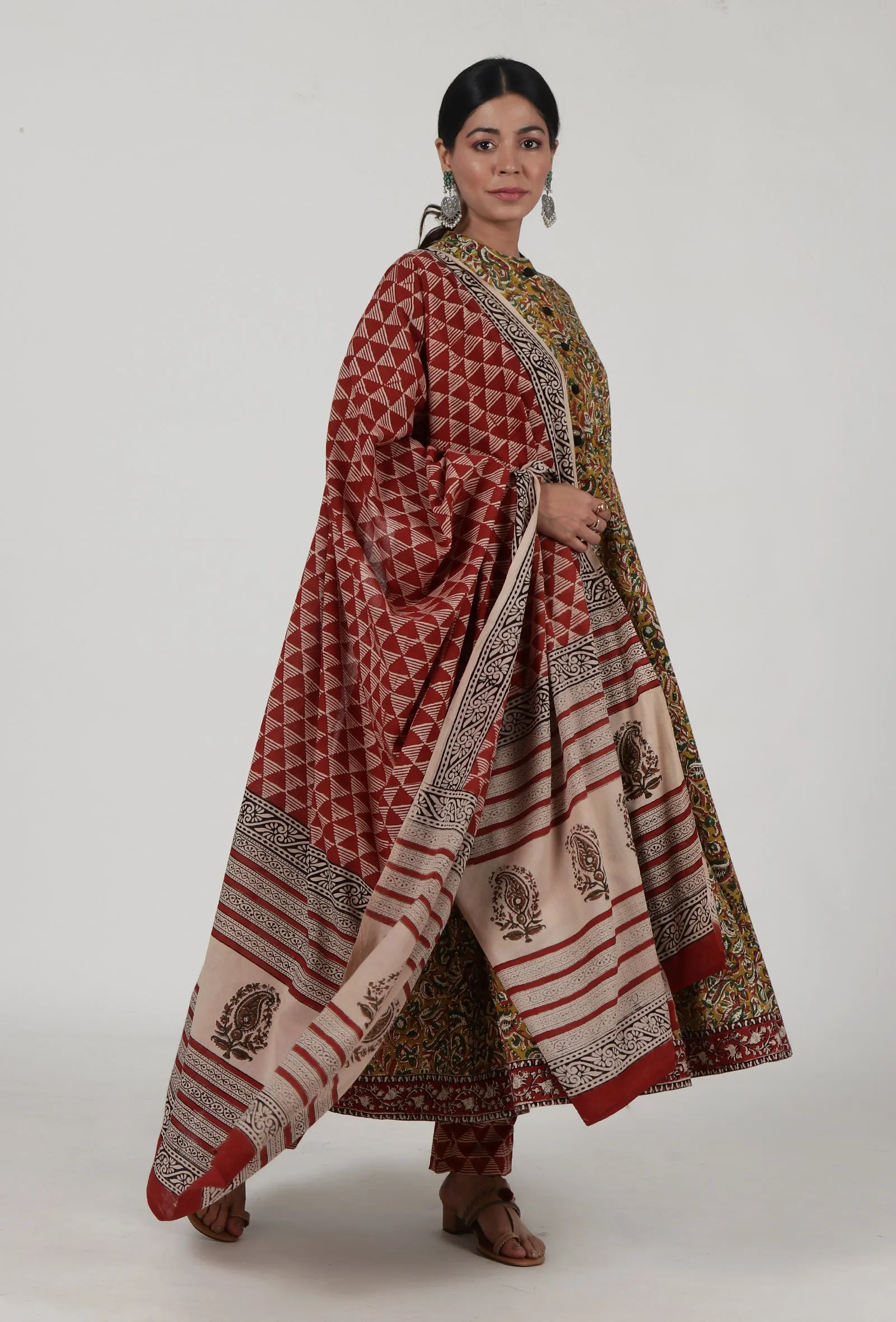 Ajrakh Printed Red Cotton Dupatta