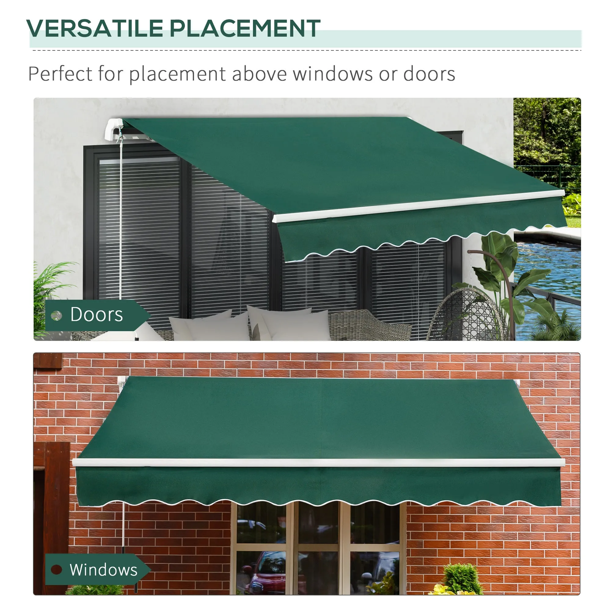 Awnings for Patio Awning Canopy Shelter Garden Sun Shade UV Blocker Weight Aluminium Frame w/ Hand Crank 3 x 2m Green