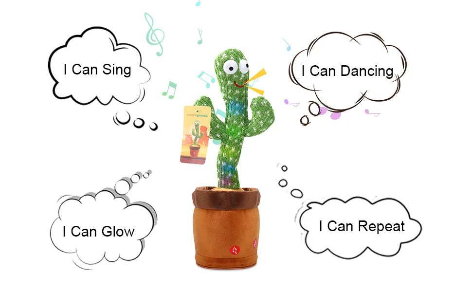 Baby Affair Dancing Cactus Plush Toy with Voice Recording, Wriggling & Singing Cactus Stuffed Animal, Green/Brown