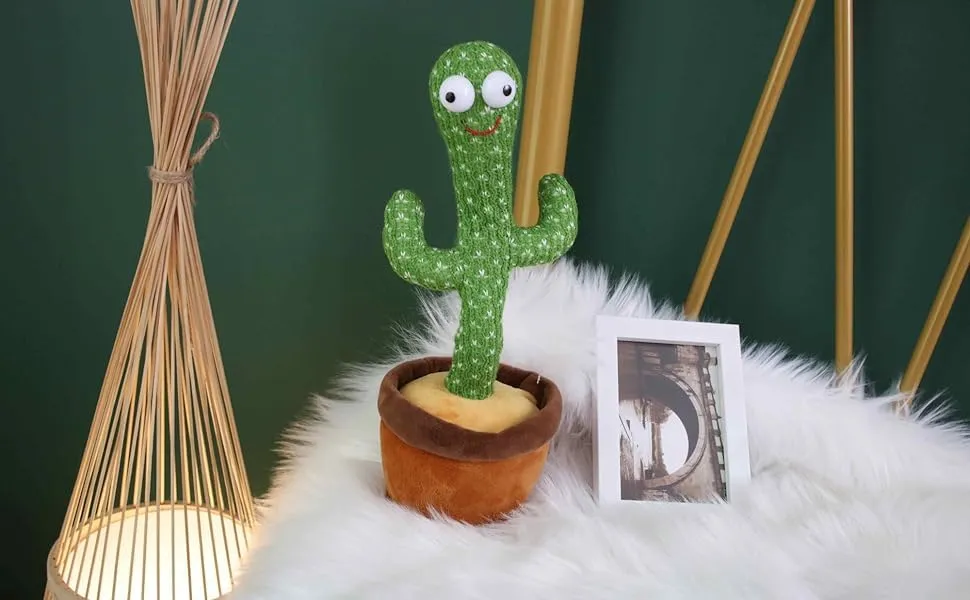 Baby Affair Dancing Cactus Plush Toy with Voice Recording, Wriggling & Singing Cactus Stuffed Animal, Green/Brown