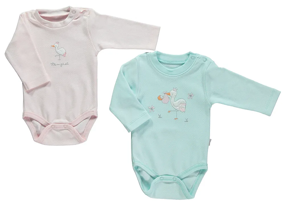 Bebetto Long Sleeve Bodysuits Stork 2-Pack (0-12mths)