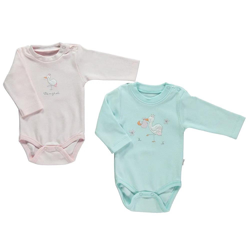 Bebetto Long Sleeve Bodysuits Stork 2-Pack (0-12mths)