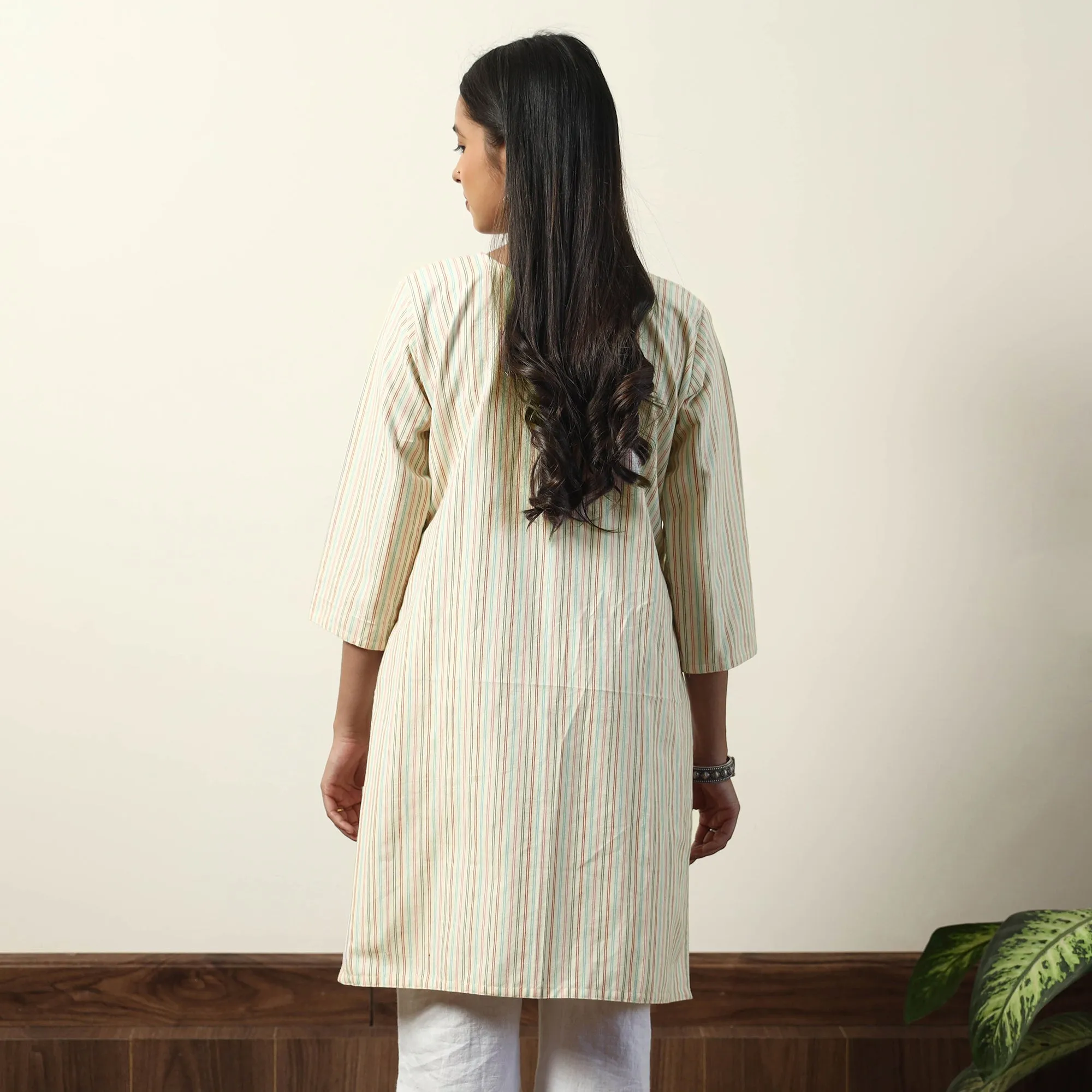 Beige - Jhiri Handloom Cotton Straight Short Kurta