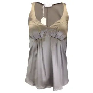 Brunello Cucinelli Taupe Sleeveless V-Neck Silk Blouse