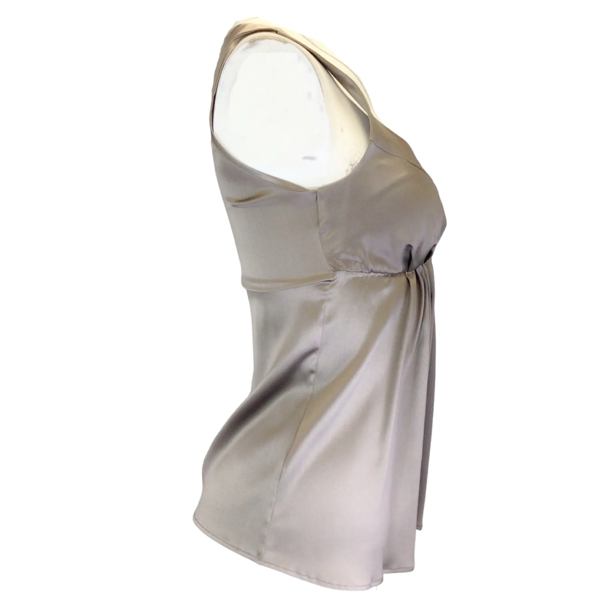 Brunello Cucinelli Taupe Sleeveless V-Neck Silk Blouse