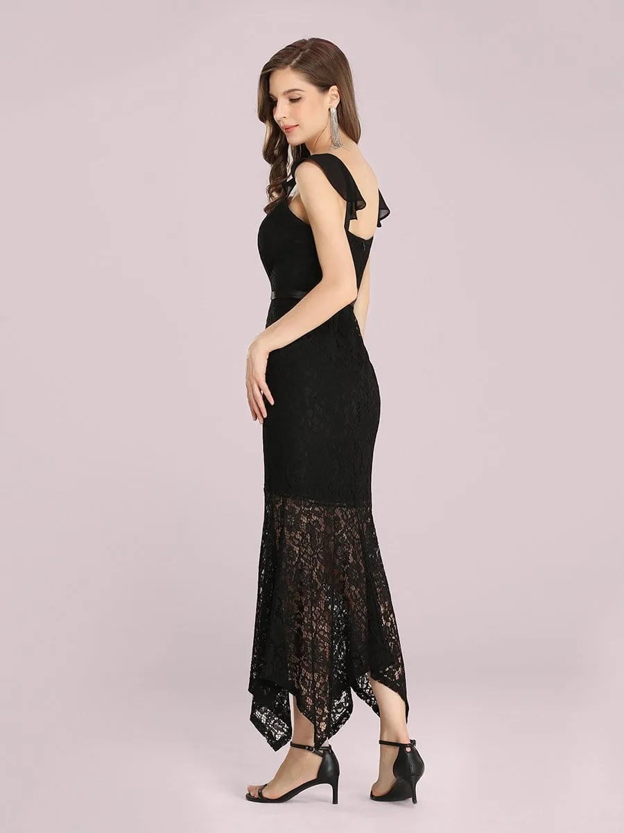 Elegant Casual Tea-Length Lace Bodycon Party Dress