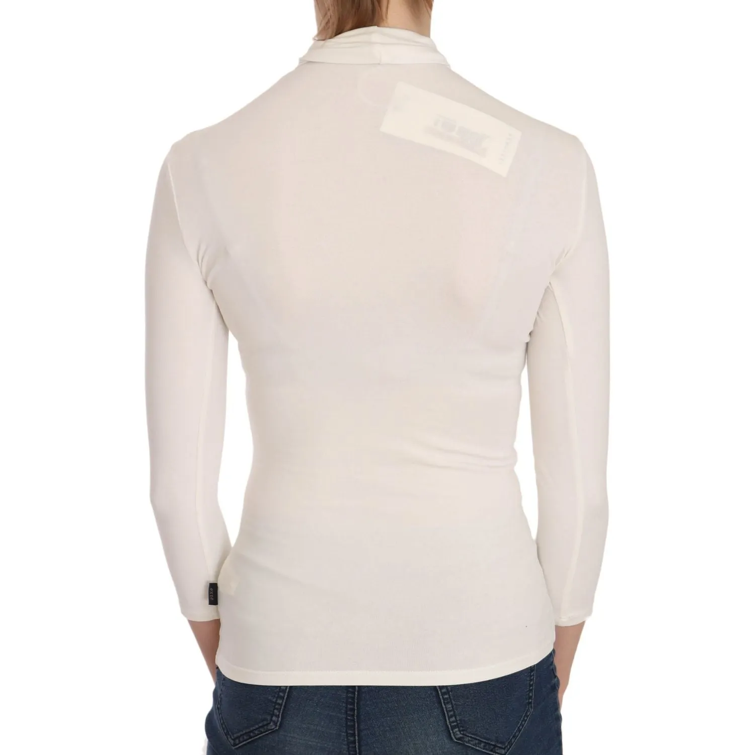 Exte Elegant White Long Sleeve Crew Neck Top