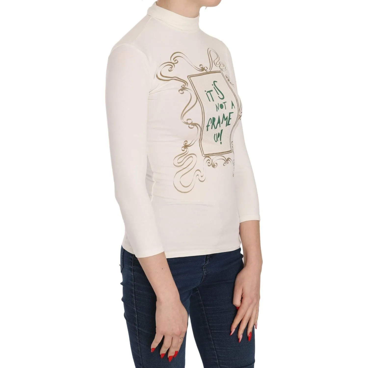 Exte Elegant White Long Sleeve Crew Neck Top