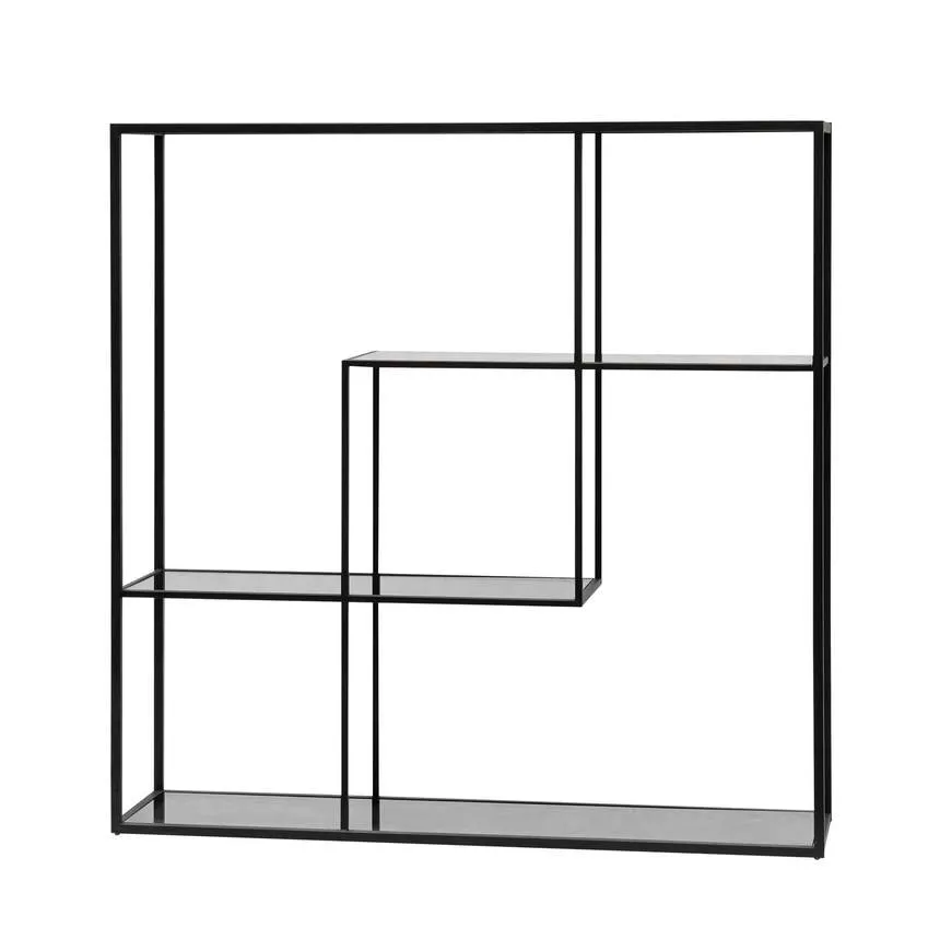 Grey Glass Small Shelving Unit - Black Frame