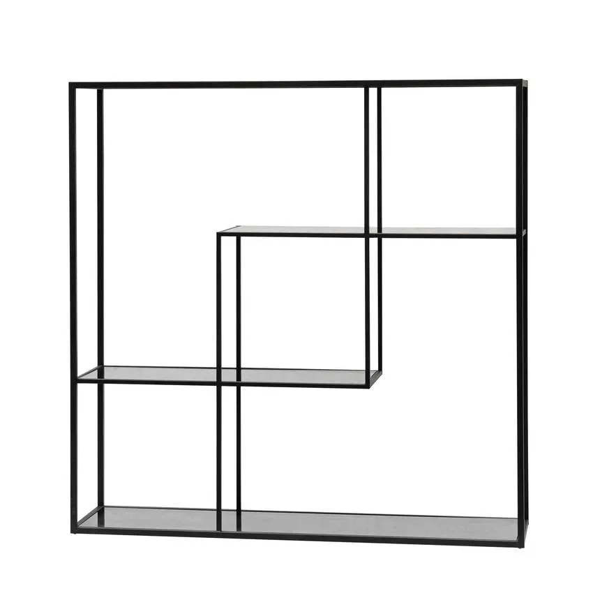 Grey Glass Small Shelving Unit - Black Frame