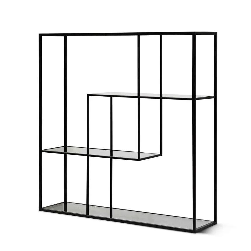 Grey Glass Small Shelving Unit - Black Frame