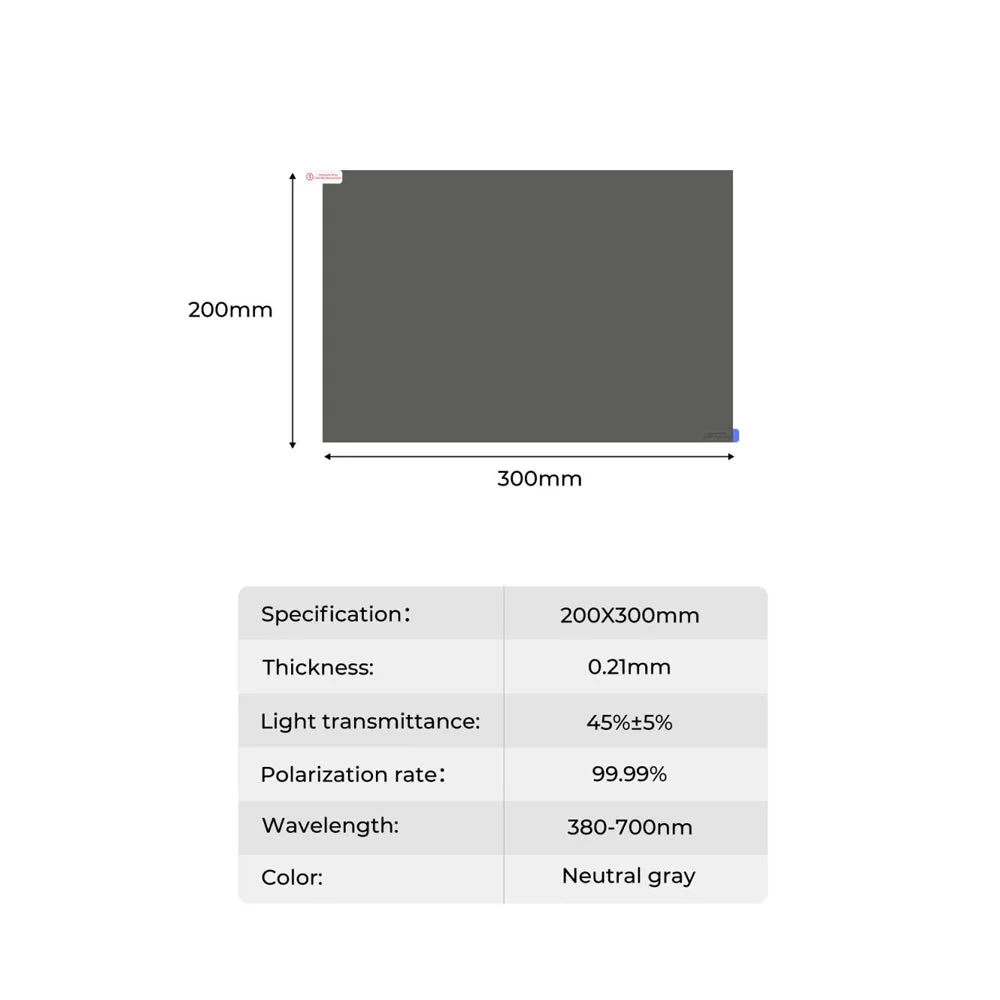 K&F Concept (300 x 200mm) Linear Polarizing Film Sheet with Plastic Scraper, Dry and Moist Cleaning Wipes | KF31-074