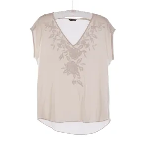 Massim Dutti Silk Capped Sleeved Cream Top UK Size 10