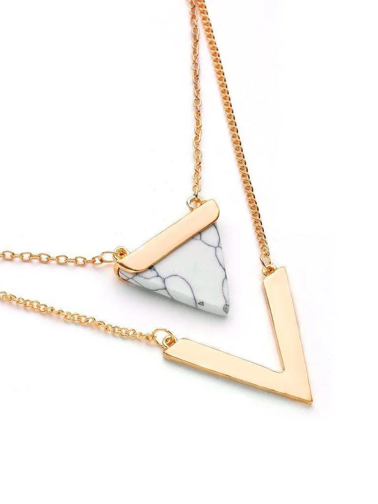 Metal V Shaped And Triangle Design Layered Necklace