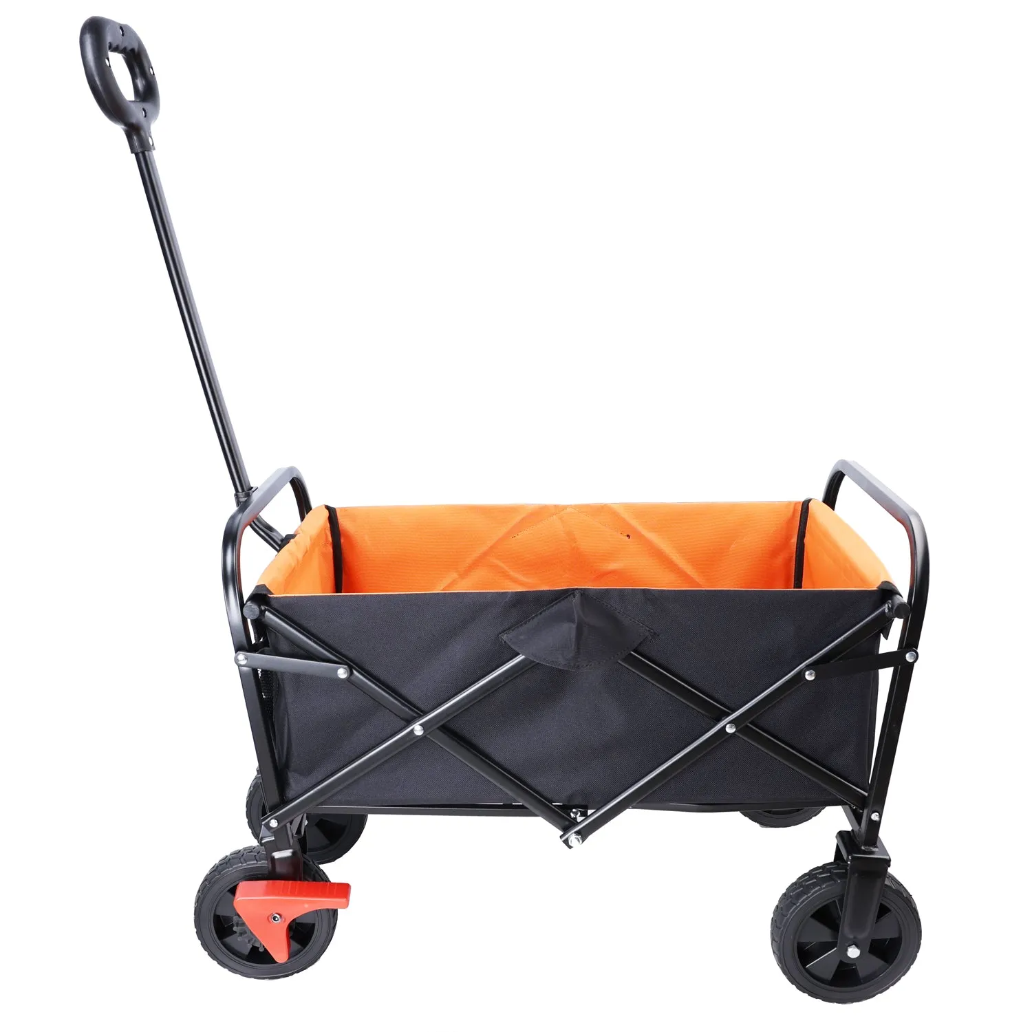 Mini Folding Wagon Garden Shopping Beach Cart (brake orange black)