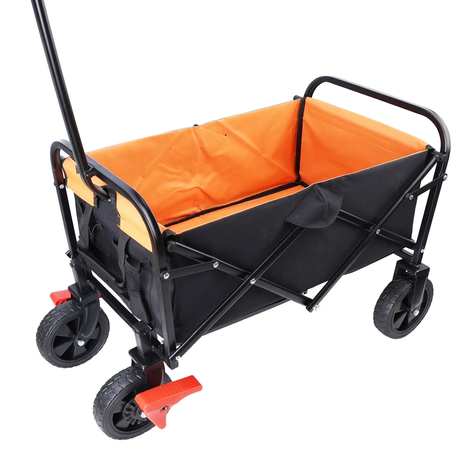 Mini Folding Wagon Garden Shopping Beach Cart (brake orange black)