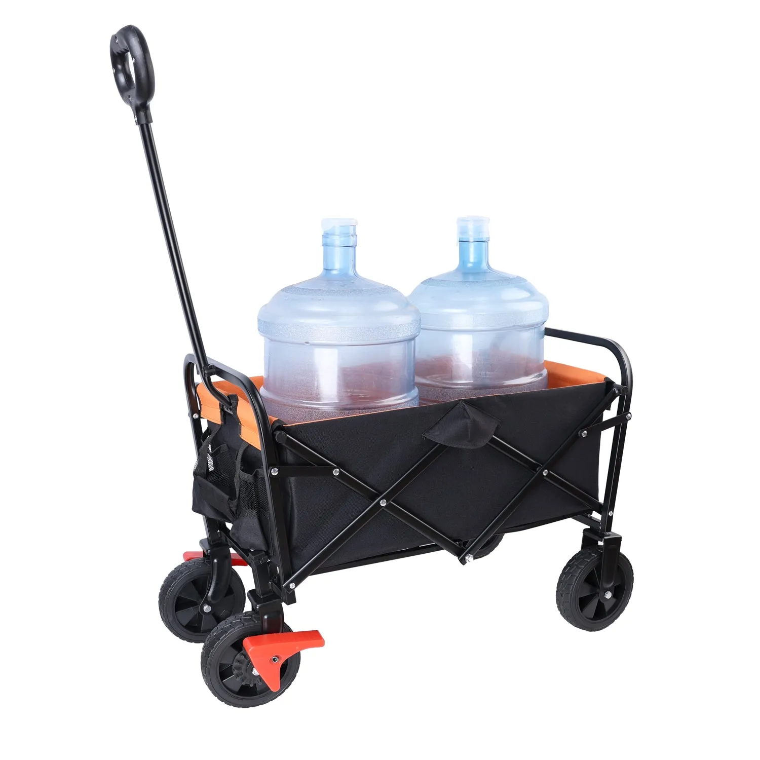 Mini Folding Wagon Garden Shopping Beach Cart (brake orange black)