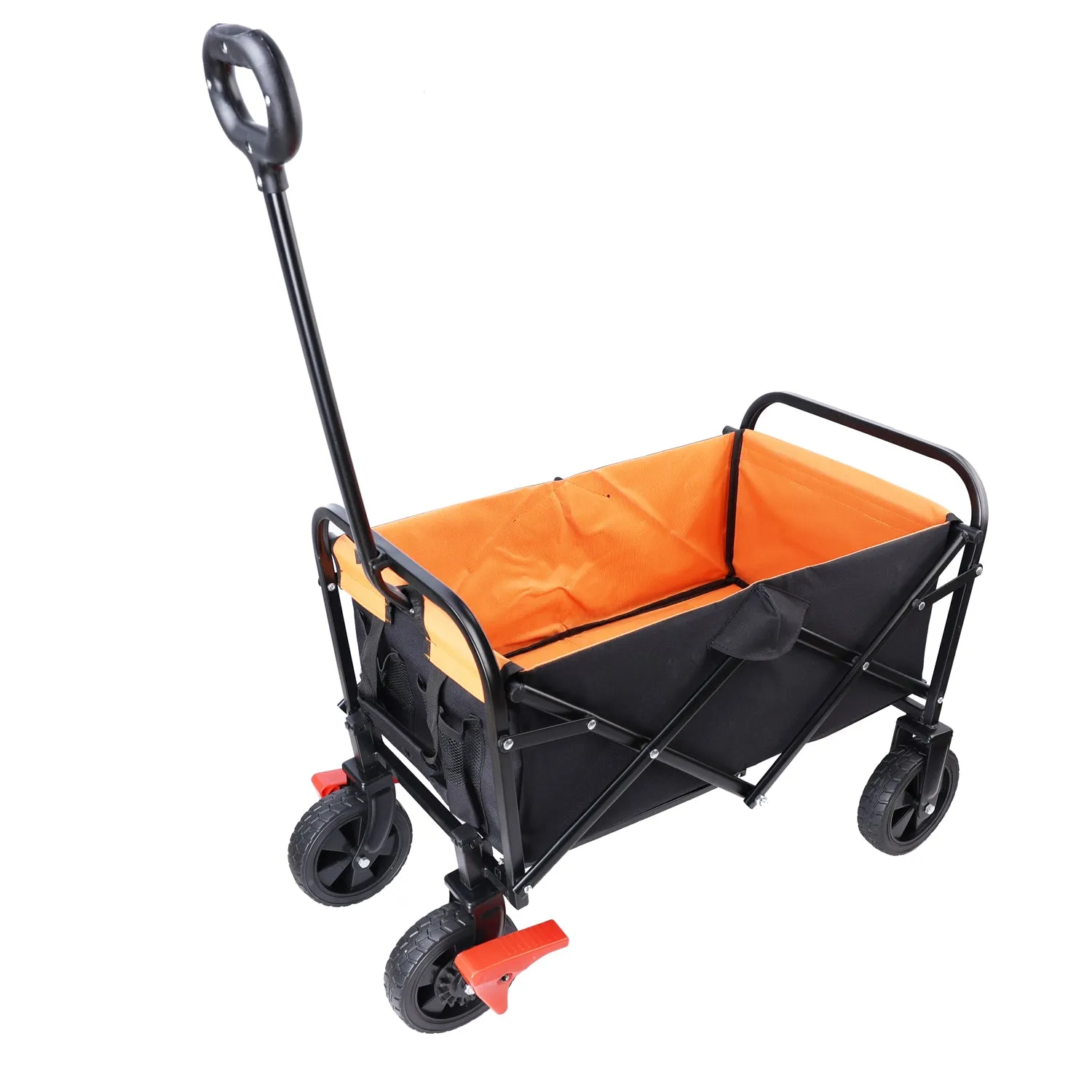 Mini Folding Wagon Garden Shopping Beach Cart (brake orange black)