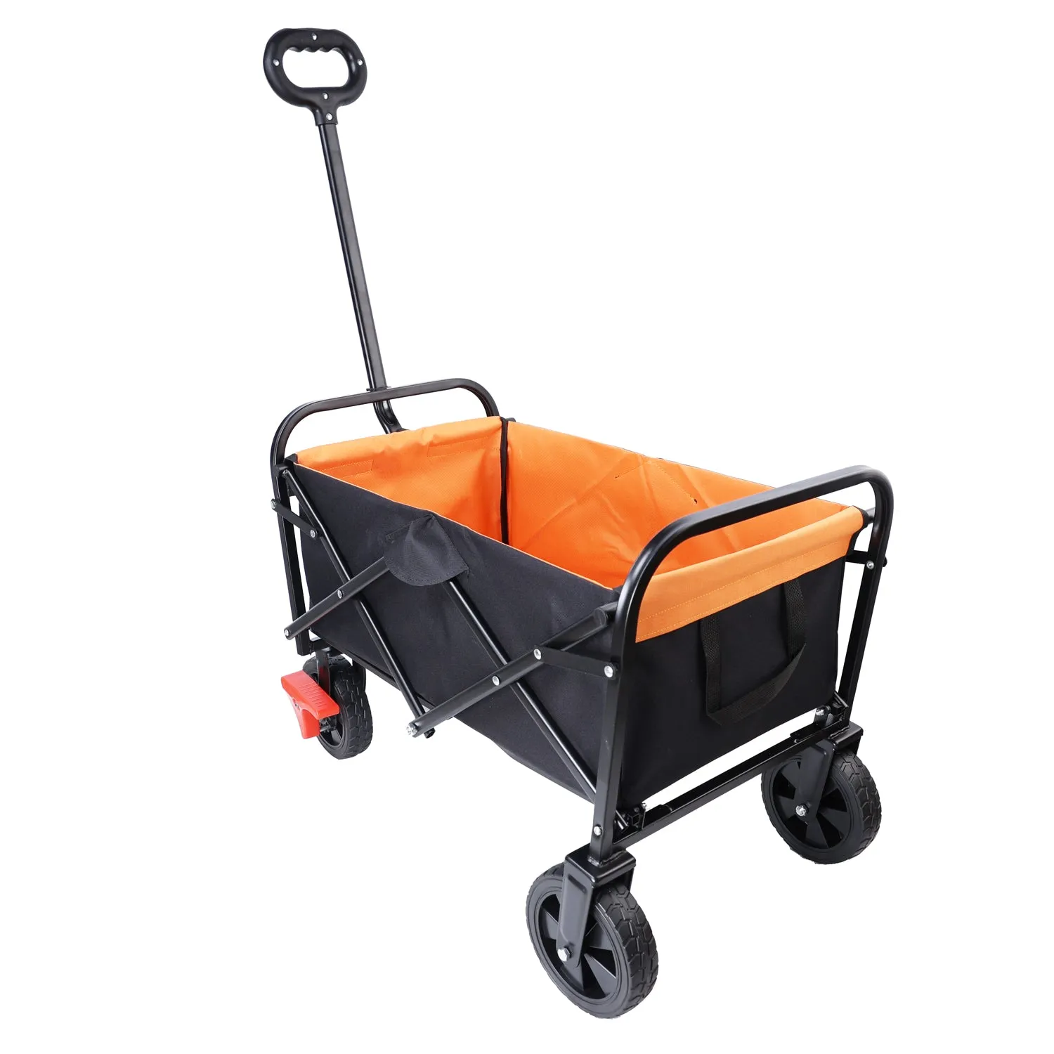 Mini Folding Wagon Garden Shopping Beach Cart (brake orange black)