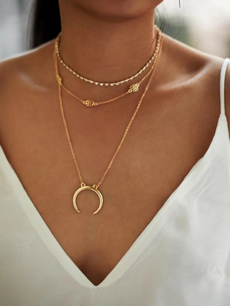 Moon Pendant Choker Necklace 3pcs