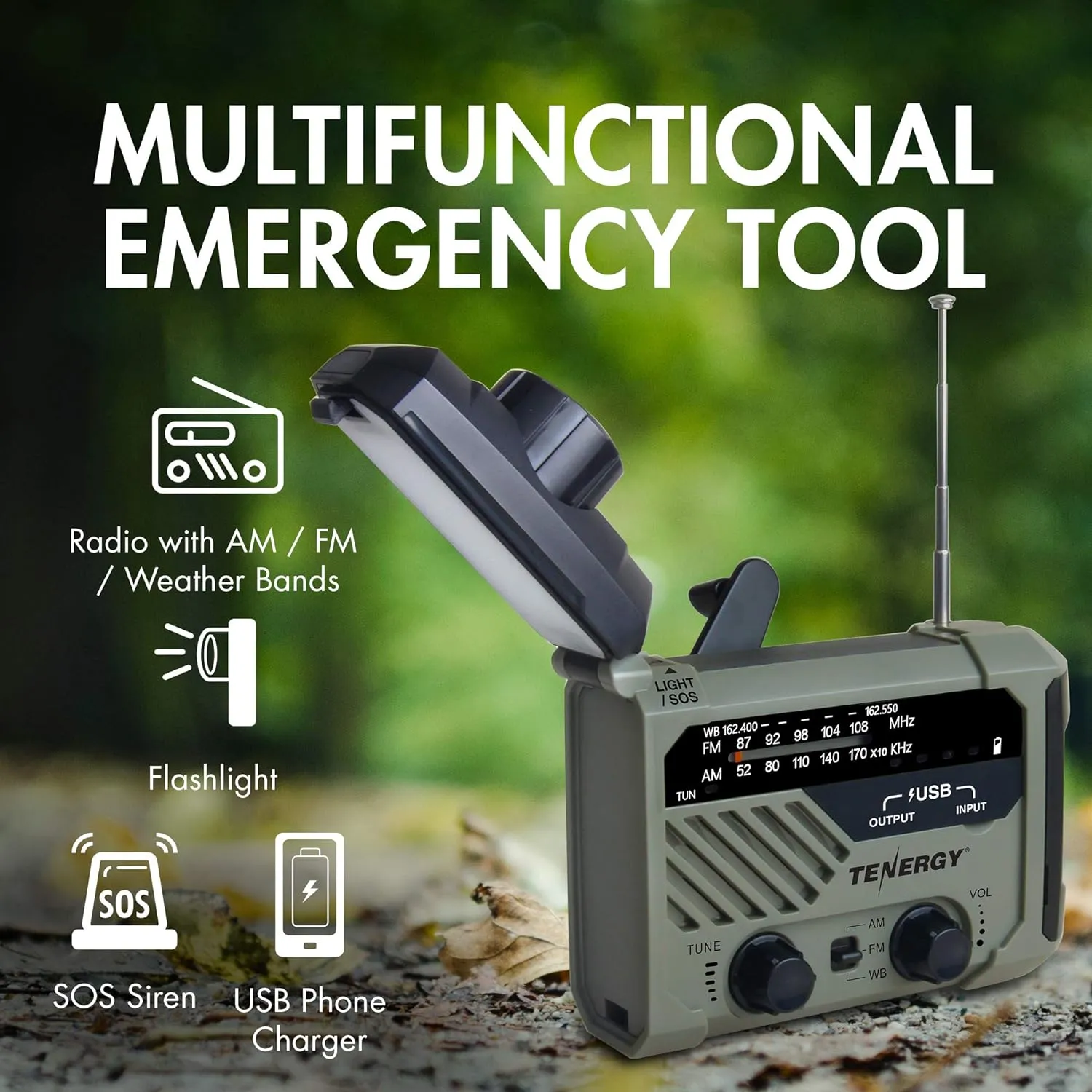 Multifunctional Hand Crank Weather Radio with LED Flashlight, SOS Alarm & Phone Charger – AM/FM/NOAA for Emergencies