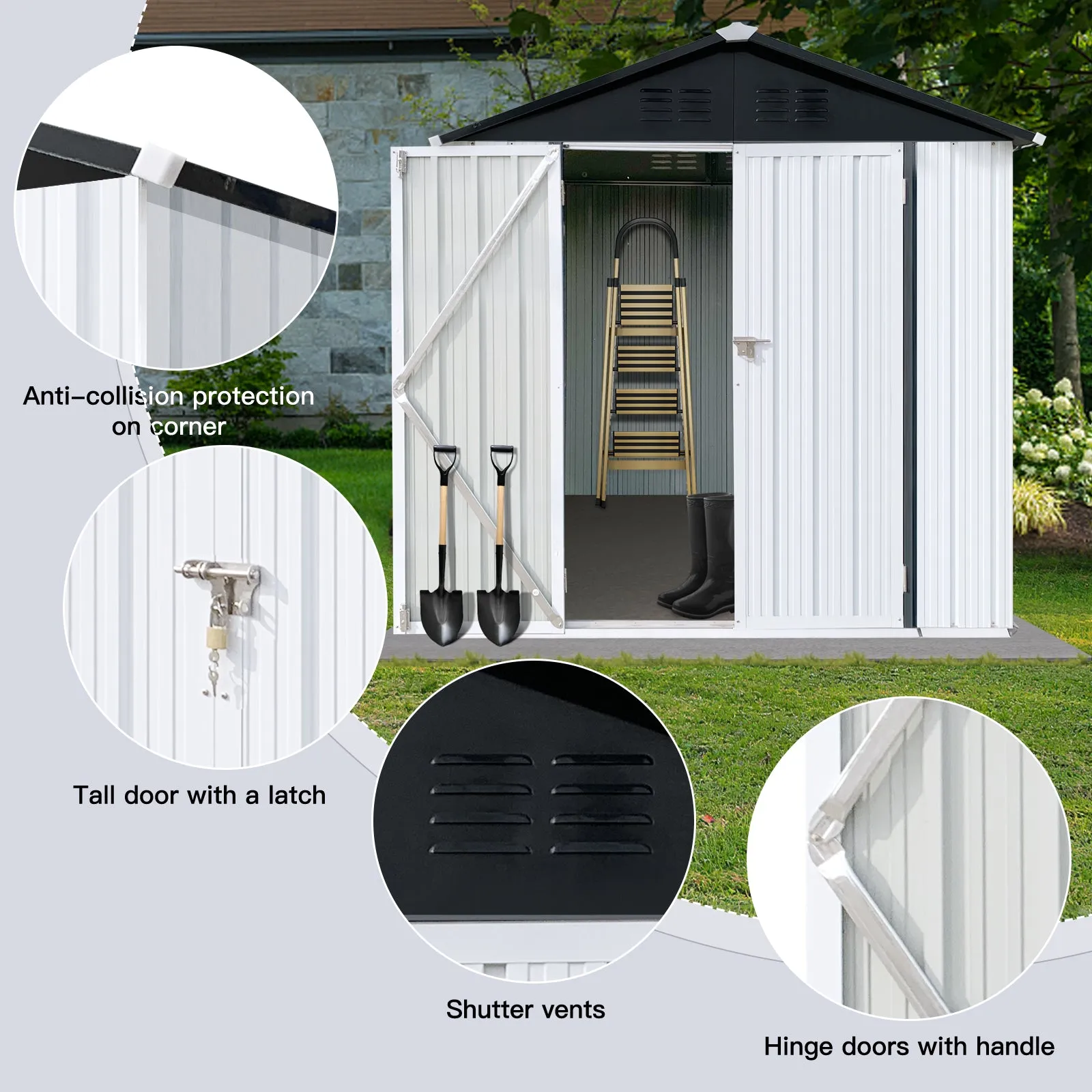 Outdoor storage sheds 4FTx6FT Apex roof White Black