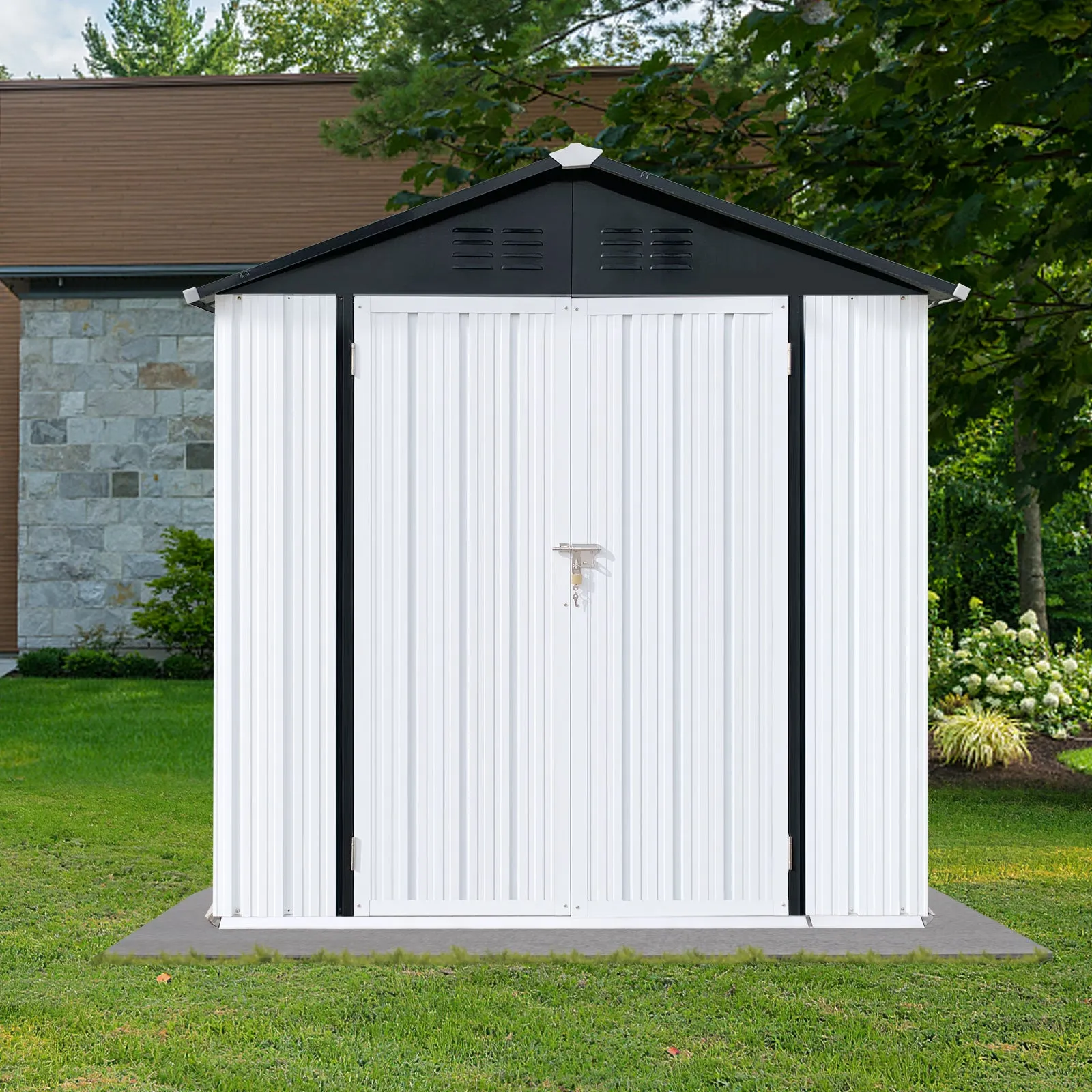 Outdoor storage sheds 4FTx6FT Apex roof White Black