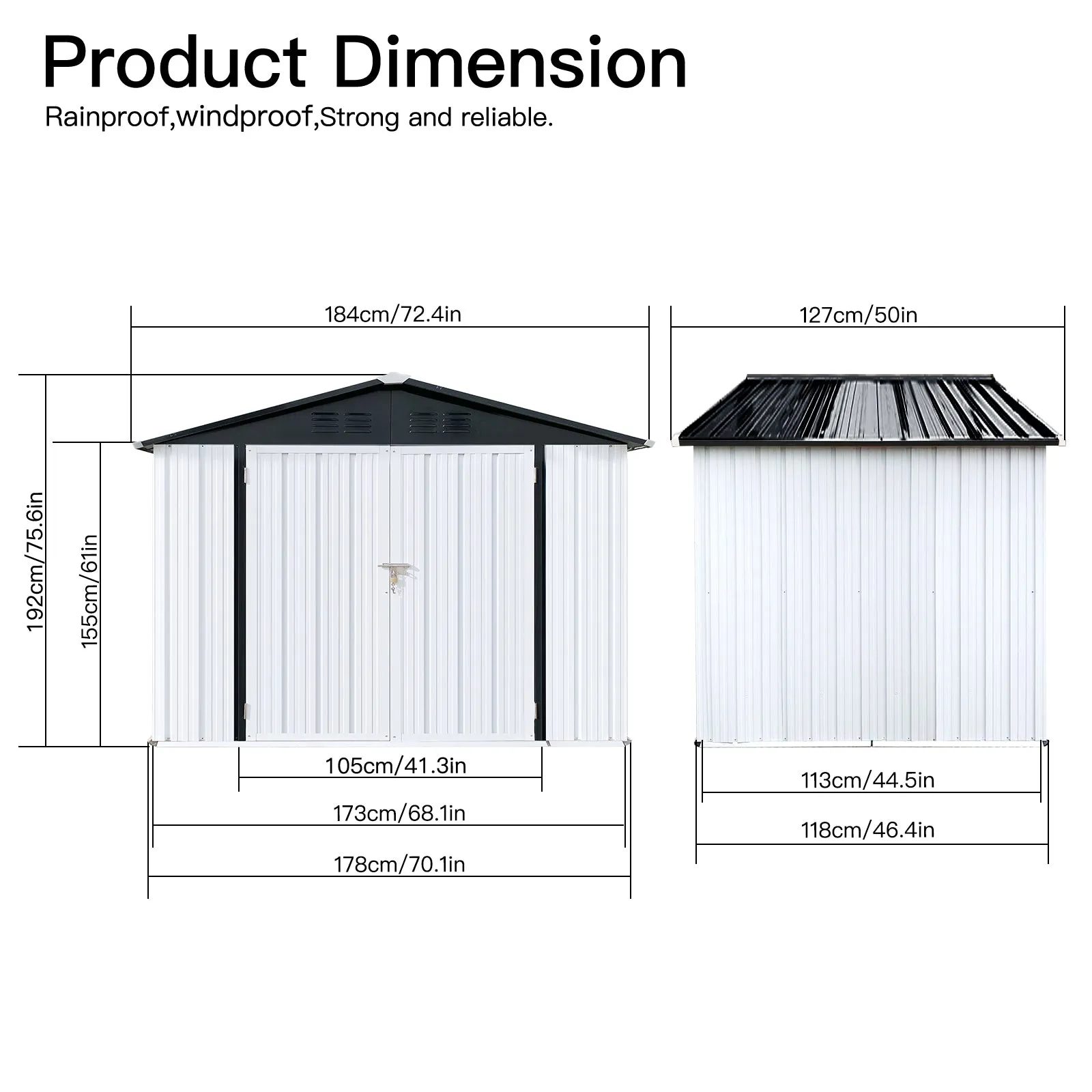 Outdoor storage sheds 4FTx6FT Apex roof White Black