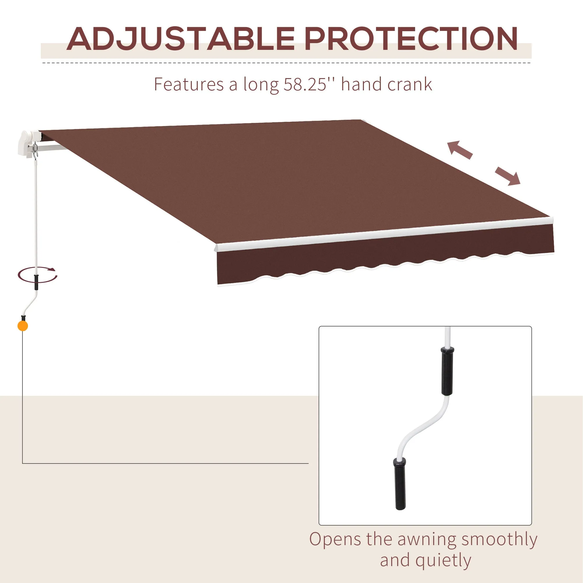 Outsunny 12' x 8' Retractable Awning Patio Awnings Sun Shade Shelter with Manual Crank Handle, 280g/m² UV & Water-Resistant Fabric and Aluminum Frame for Deck, Balcony, Yard, Brown