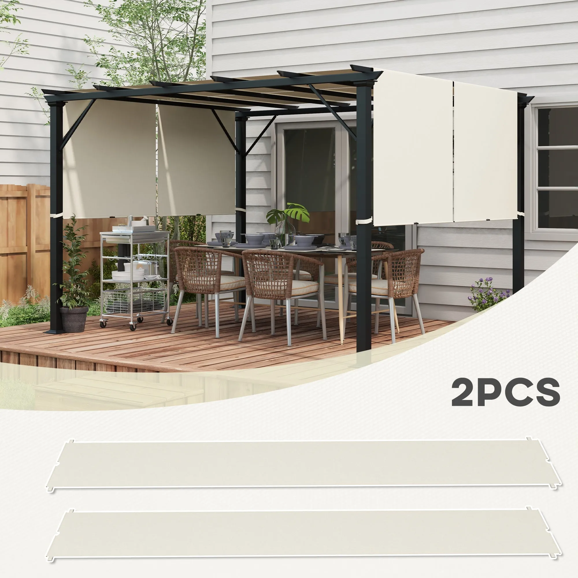 Outsunny 2 PCS 4 x 18ft Pergola Canopy Replacement, UV Protection Pergola Shade Cover, Easy to Install for 10 x 11.8ft Pergola, Khaki