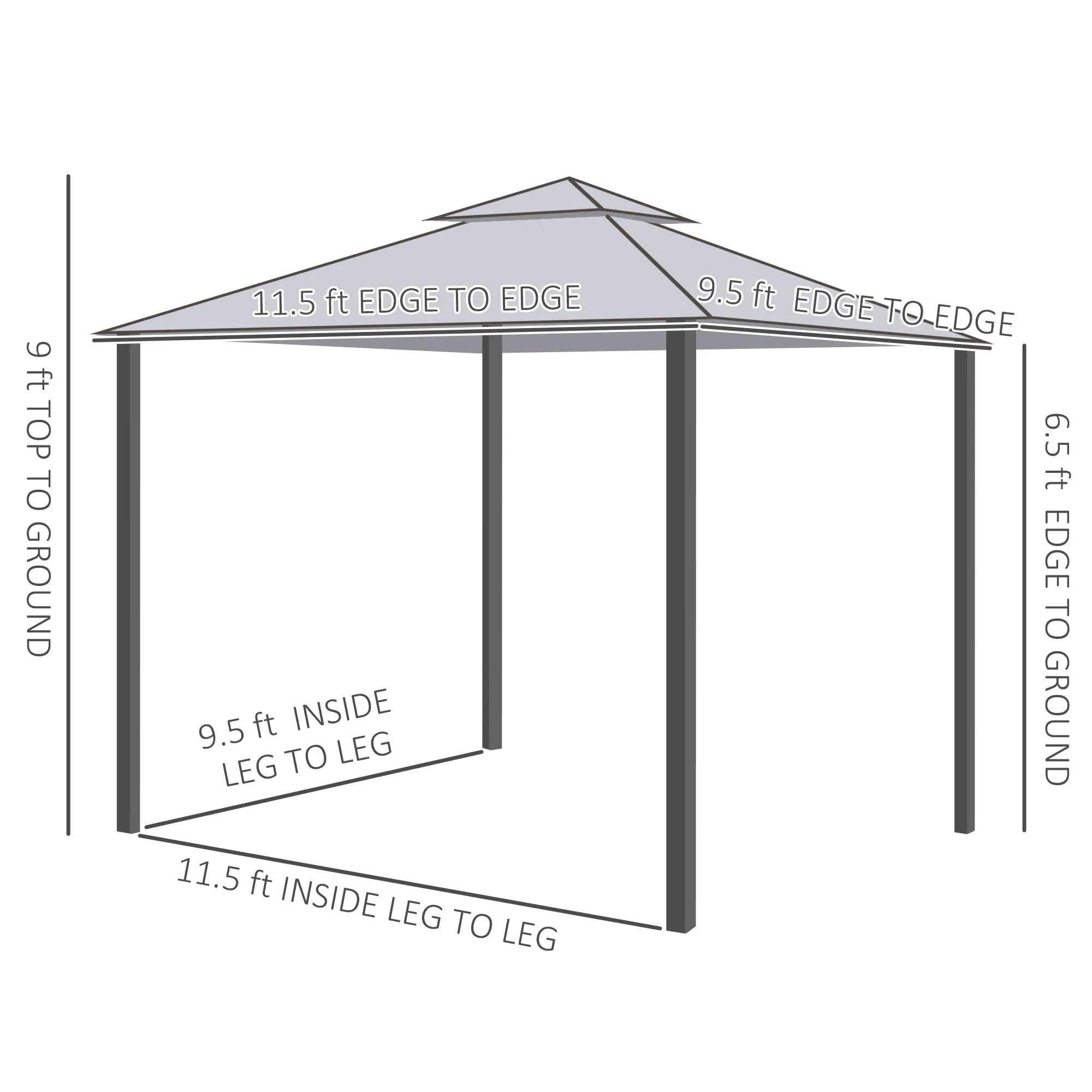 Outsunny 9.6' x 11.6' Patio Gazebo, Outdoor Canopy Shelter with 2-Tier Roof and Netting, Steel Frame for Garden, Lawn, Backyard, and Deck, Gray