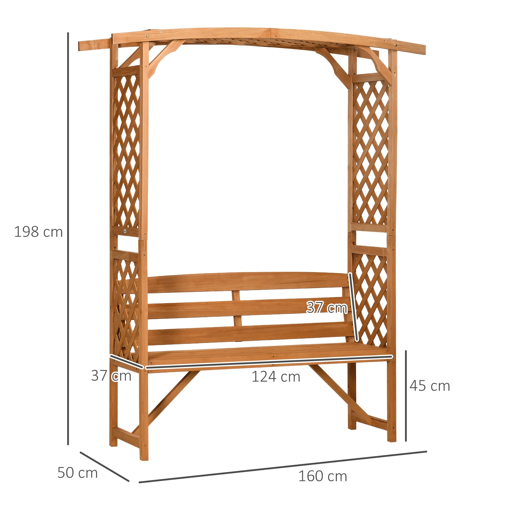 Patio Garden Bench, Natural Wooden Garden Arbour with Seat for Vines/Climbing Plants, Natural