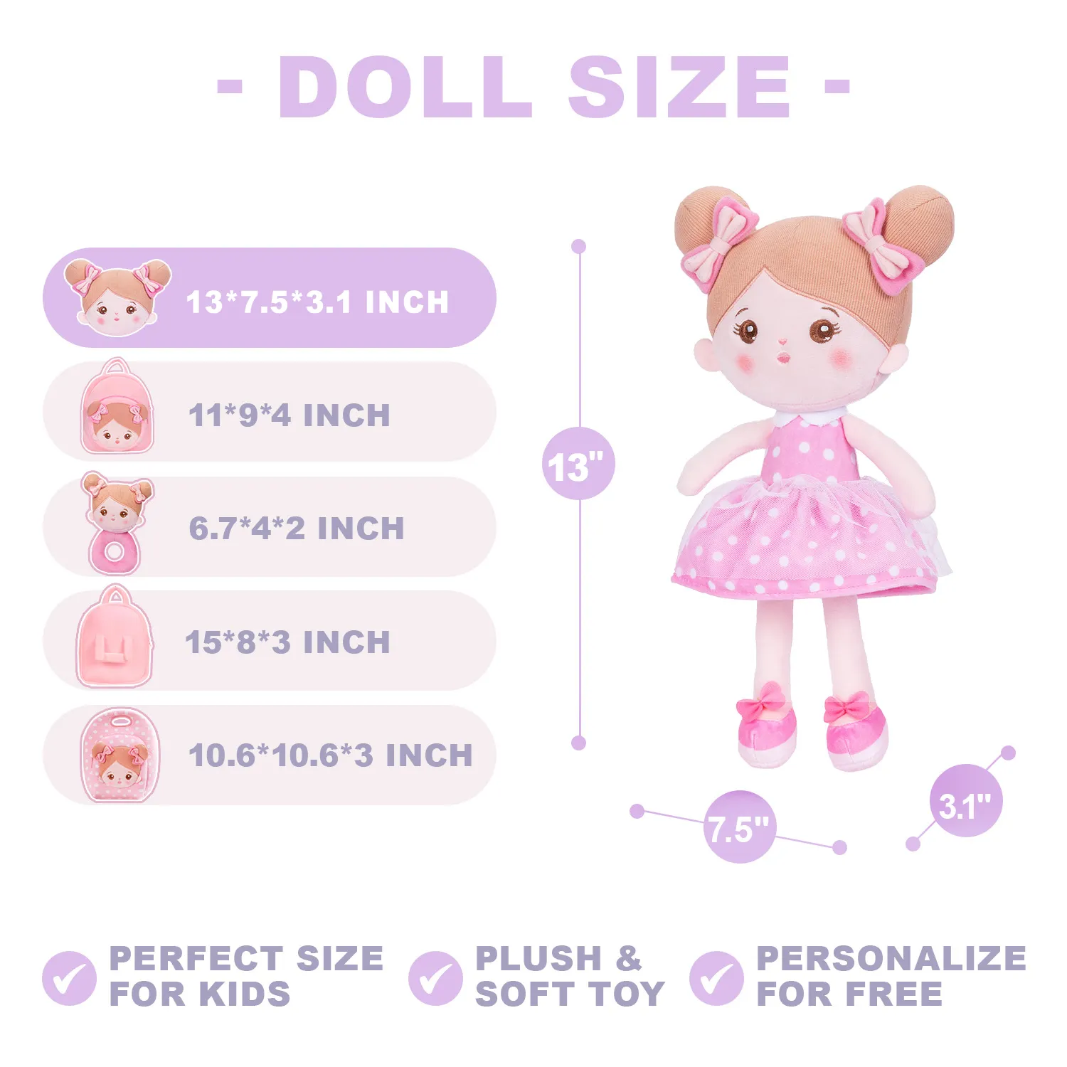 Personalized 13 Inch Girl Plush Doll