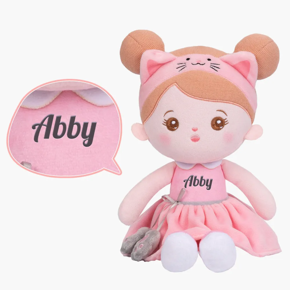 Personalized Pink Cat Plush Baby Girl Doll   Backpack