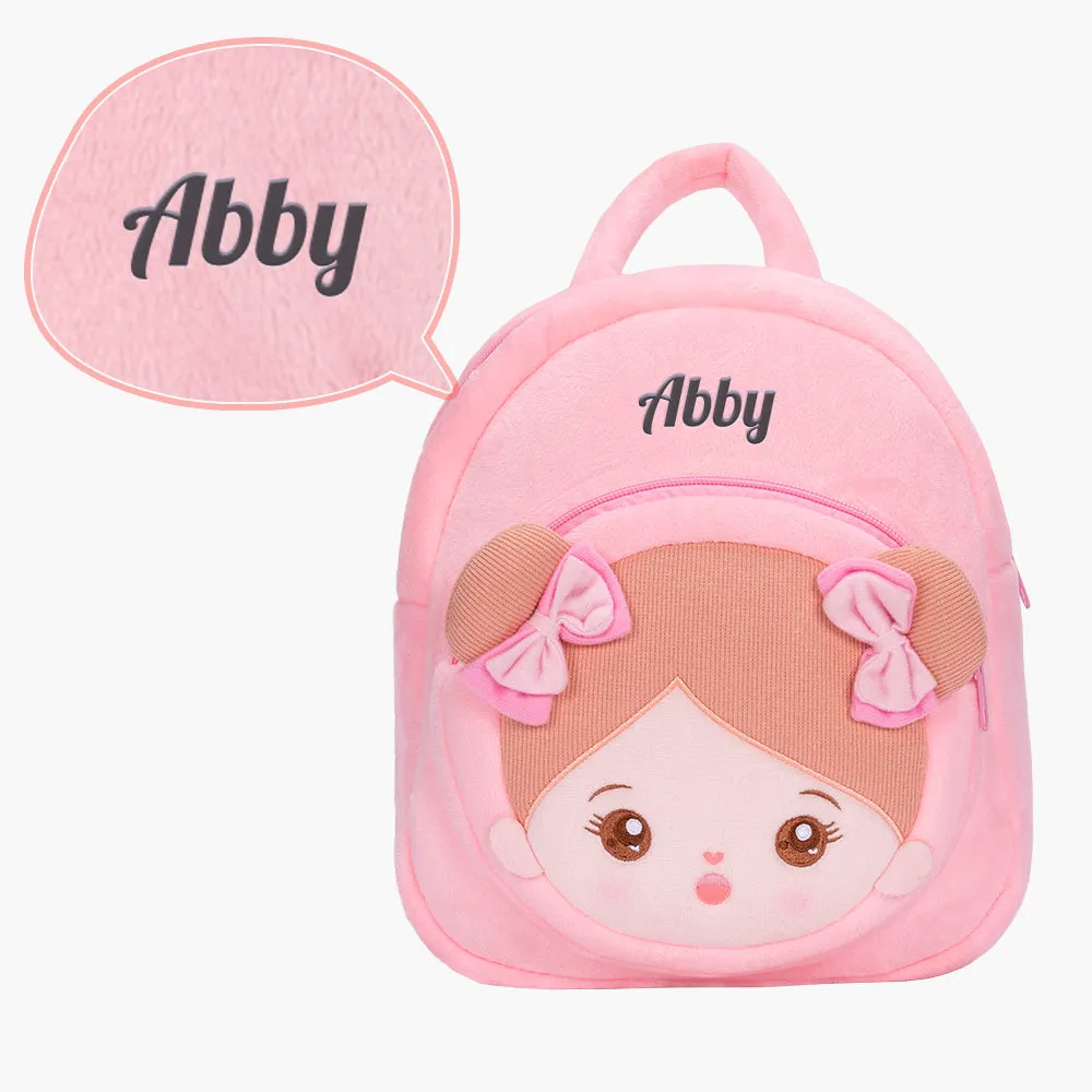 Personalized Pink Cat Plush Baby Girl Doll   Backpack