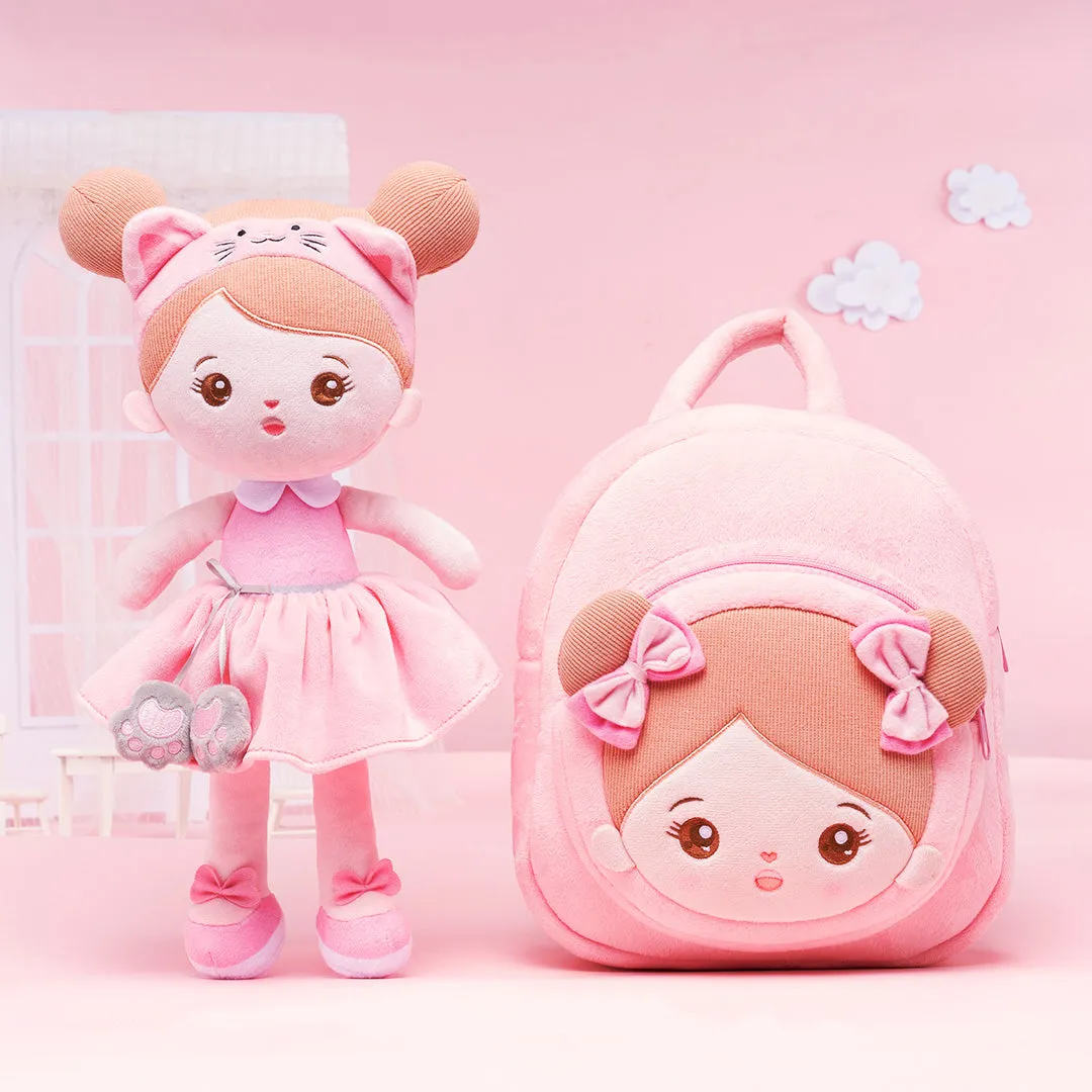 Personalized Pink Cat Plush Baby Girl Doll   Backpack