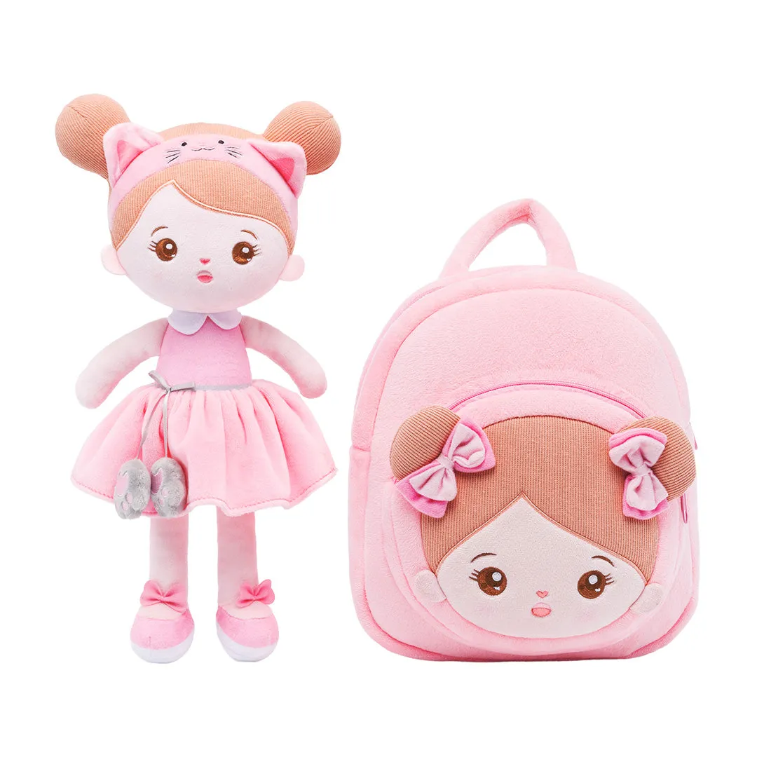 Personalized Pink Cat Plush Baby Girl Doll   Backpack