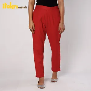 Red - Flex Cotton Tapered Casual Pant for Women