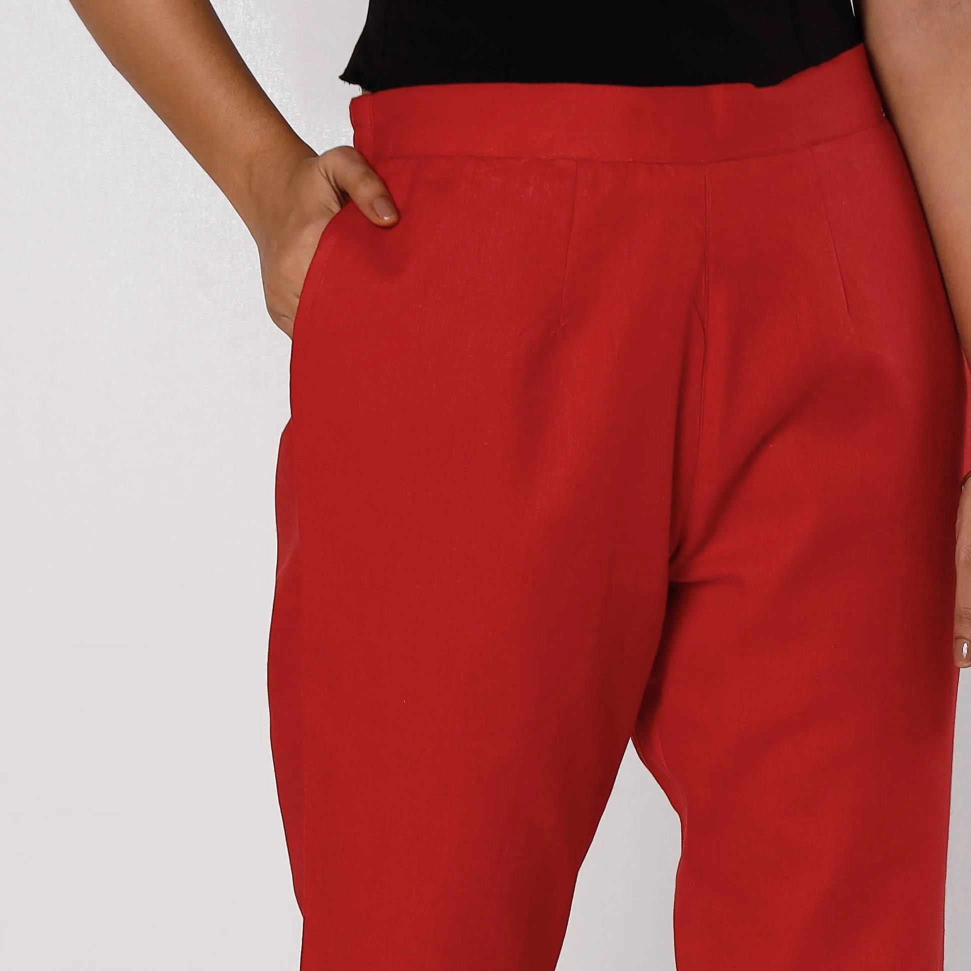 Red - Flex Cotton Tapered Casual Pant for Women