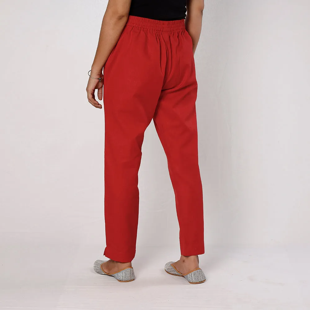 Red - Flex Cotton Tapered Casual Pant for Women