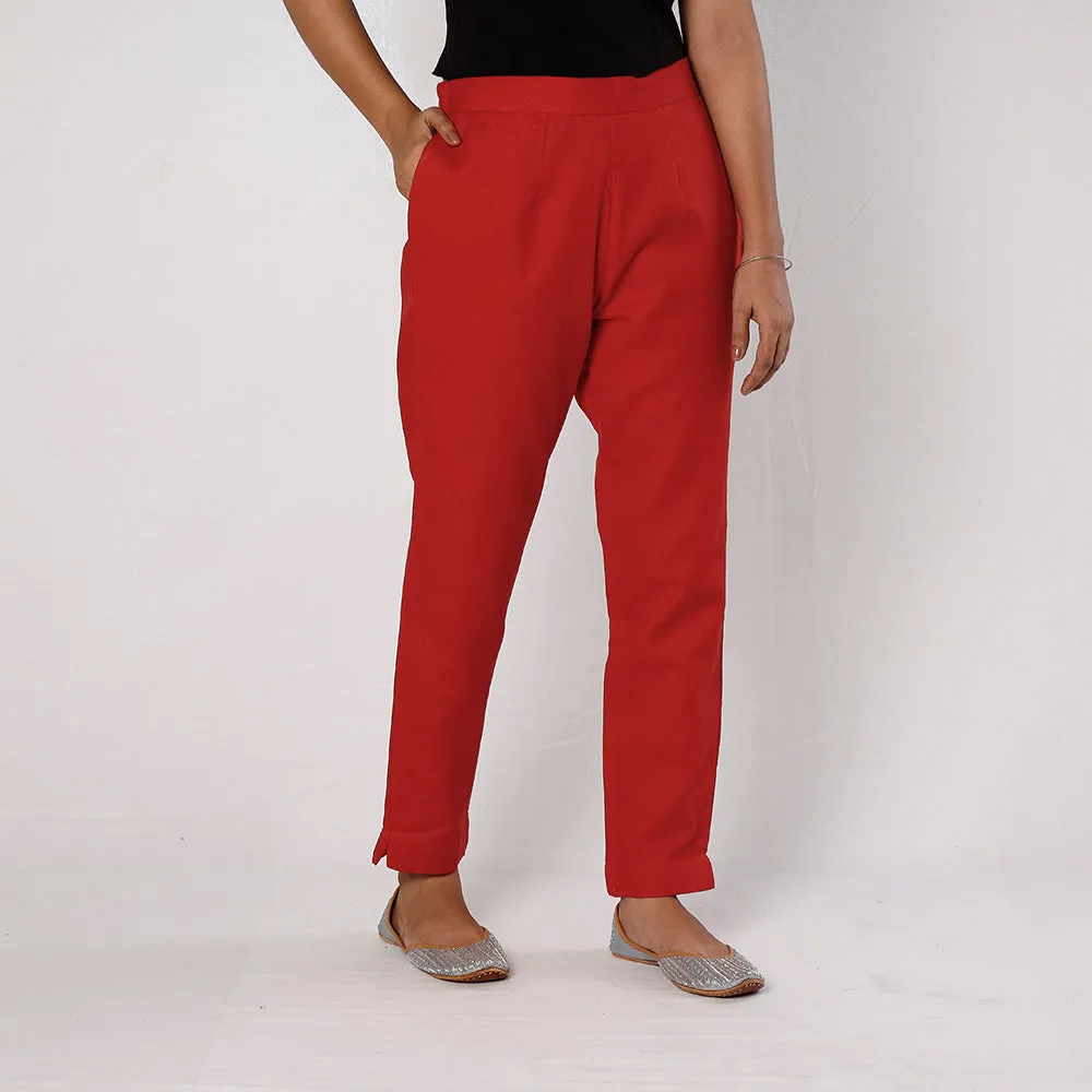 Red - Flex Cotton Tapered Casual Pant for Women